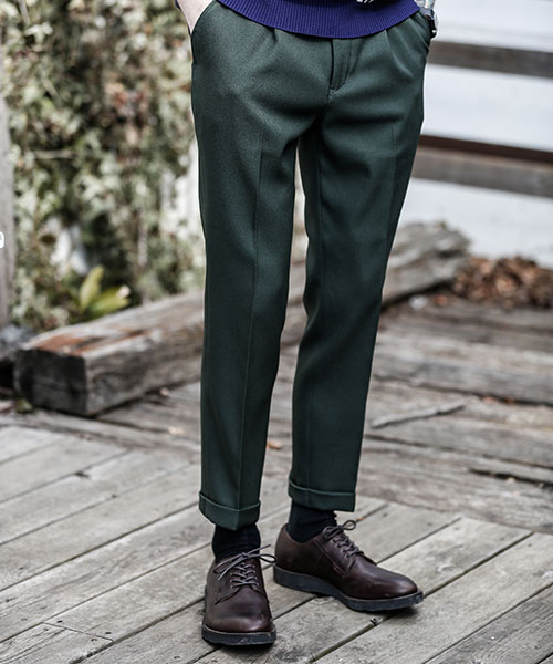 MR.OLIVE / RETRO POLYESTER TWILL / ONE PLEATS STA-PREST TAPERED 