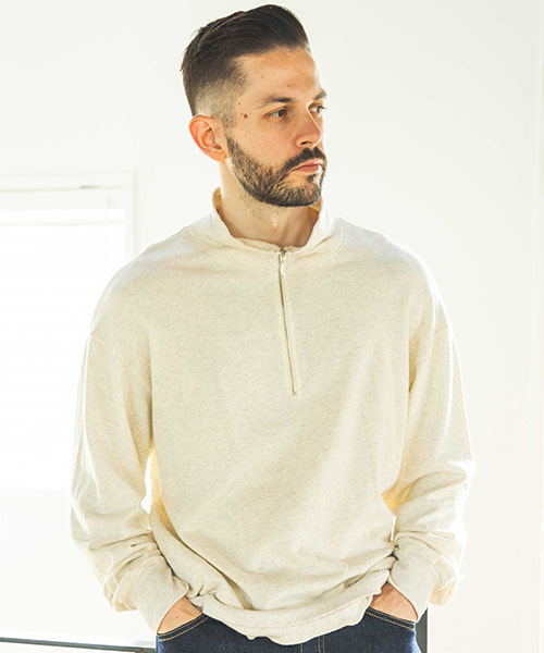 SUPER LIGHT GAUZE URAKE / HALF ZIP SWEAT SHIRT CUT&KNIT | MR.OLIVE 