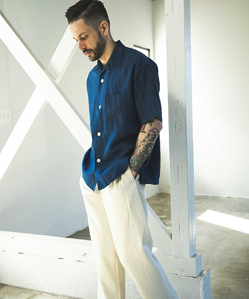 CLASSIC PATTERN INDIGO LINEN / OPEN COLLAR SHIRT SHIRTS | MR