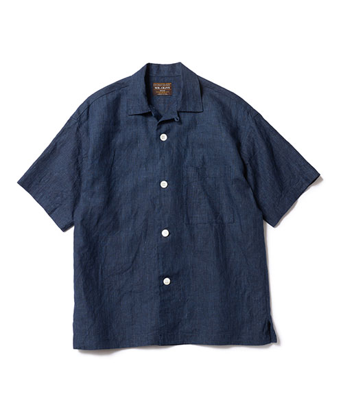 CLASSIC PATTERN INDIGO LINEN / OPEN COLLAR SHIRT SHIRTS | MR.OLIVE 