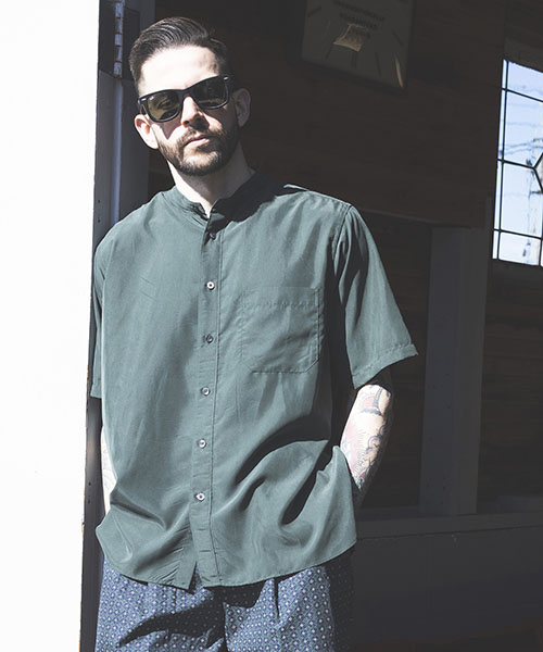 T/R POWDER CLOTH / BAND COLLAR S/S SHIRT SHIRTS | MR.OLIVE