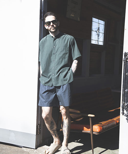 T/R POWDER CLOTH / BAND COLLAR S/S SHIRT SHIRTS | MR.OLIVE