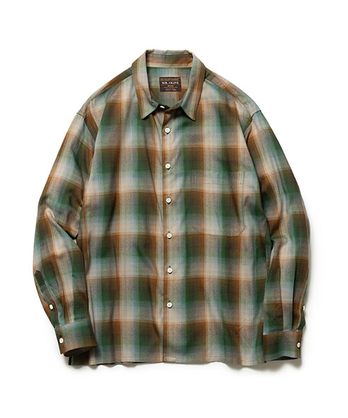 RAYON TWILL CHECK / SQUARE CUT REGULAR COLLAR SHIRT SHIRTS