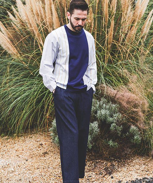 MIX MATERIAL / MULTI STRIPE HYBRID SHIRT SHIRTS | MR.OLIVE