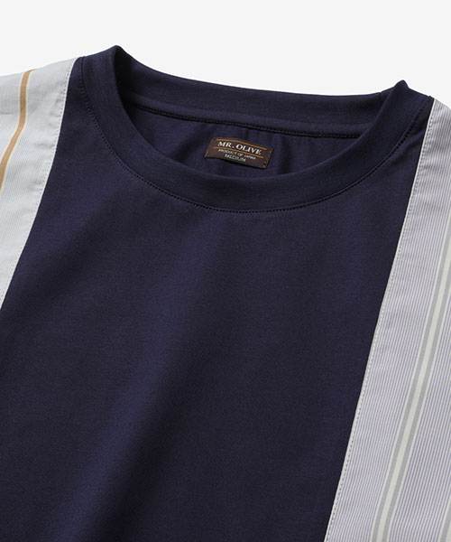 MIX MATERIAL / MULTI STRIPE HYBRID SHIRT SHIRTS | MR.OLIVE