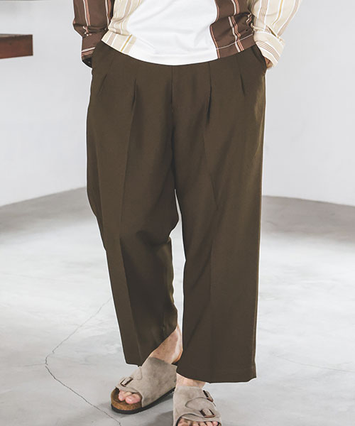 THICK &THIN YERN POLYESTER / 2TACK WIDE EASY PANTS BOTTOMS