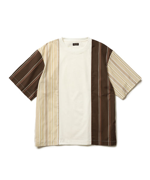 MIX MATERIAL / MULTI STRIPE HYBRID T-SHIRT CUT&KNIT | MR