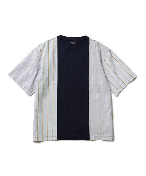 MIX MATERIAL / MULTI STRIPE HYBRID T-SHIRT CUT&KNIT | MR