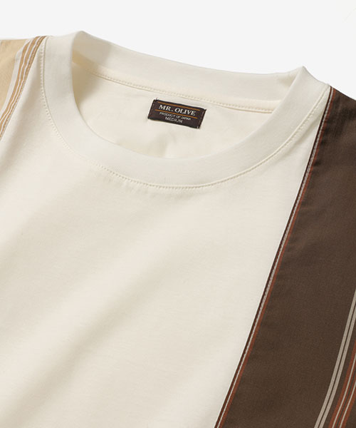 MIX MATERIAL / MULTI STRIPE HYBRID T-SHIRT CUT&KNIT | MR