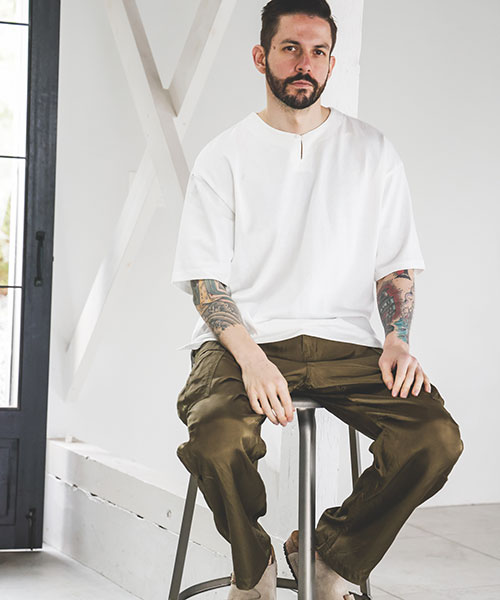 ORGANIC U.S COTTON / KEY NECK T-SHIRT CUT&KNIT | MR.OLIVE